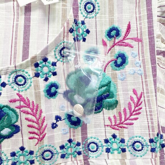 August Sky Women's L Purple Floral Embroidered Flutter Sleeves Mini Dress Size S - Picture 4 of 6